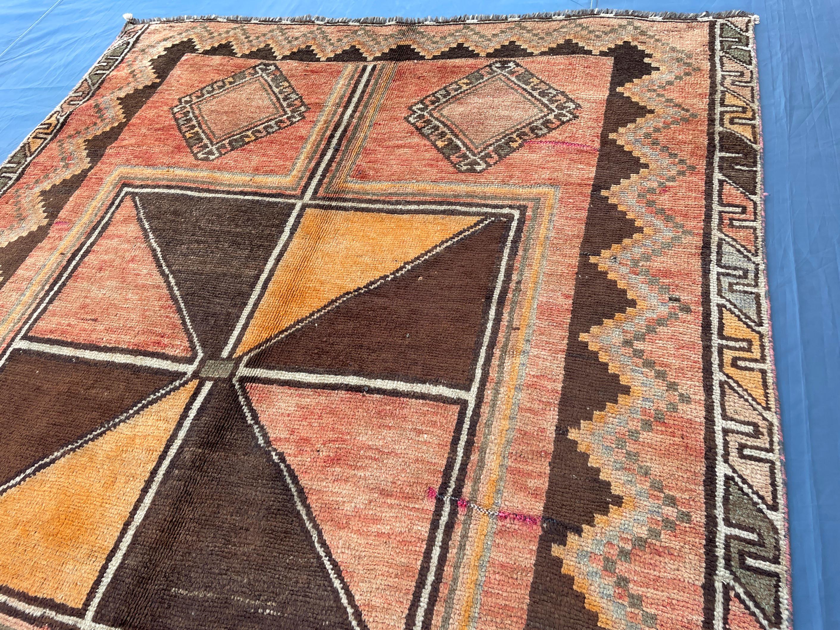 4'7x 9'7 Antique Afghan Hallway Runner Rug – Earth Tone Vintage Handmade Area Rug