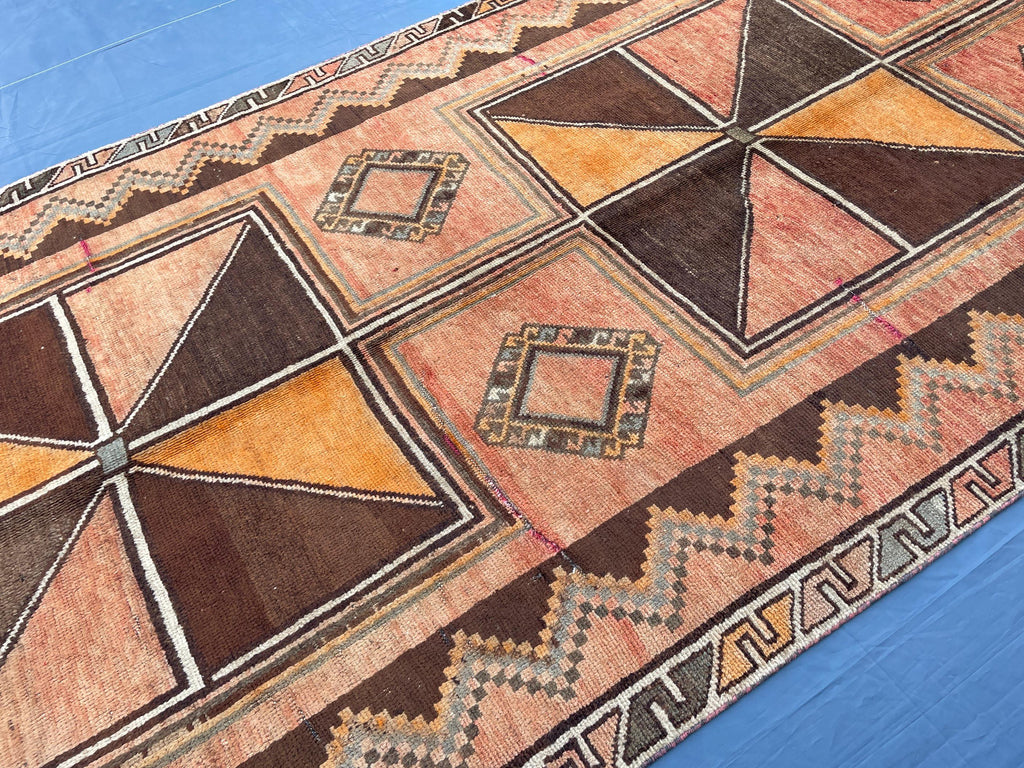 4'7x 9'7 Antique Afghan Hallway Runner Rug – Earth Tone Vintage Handmade Area Rug