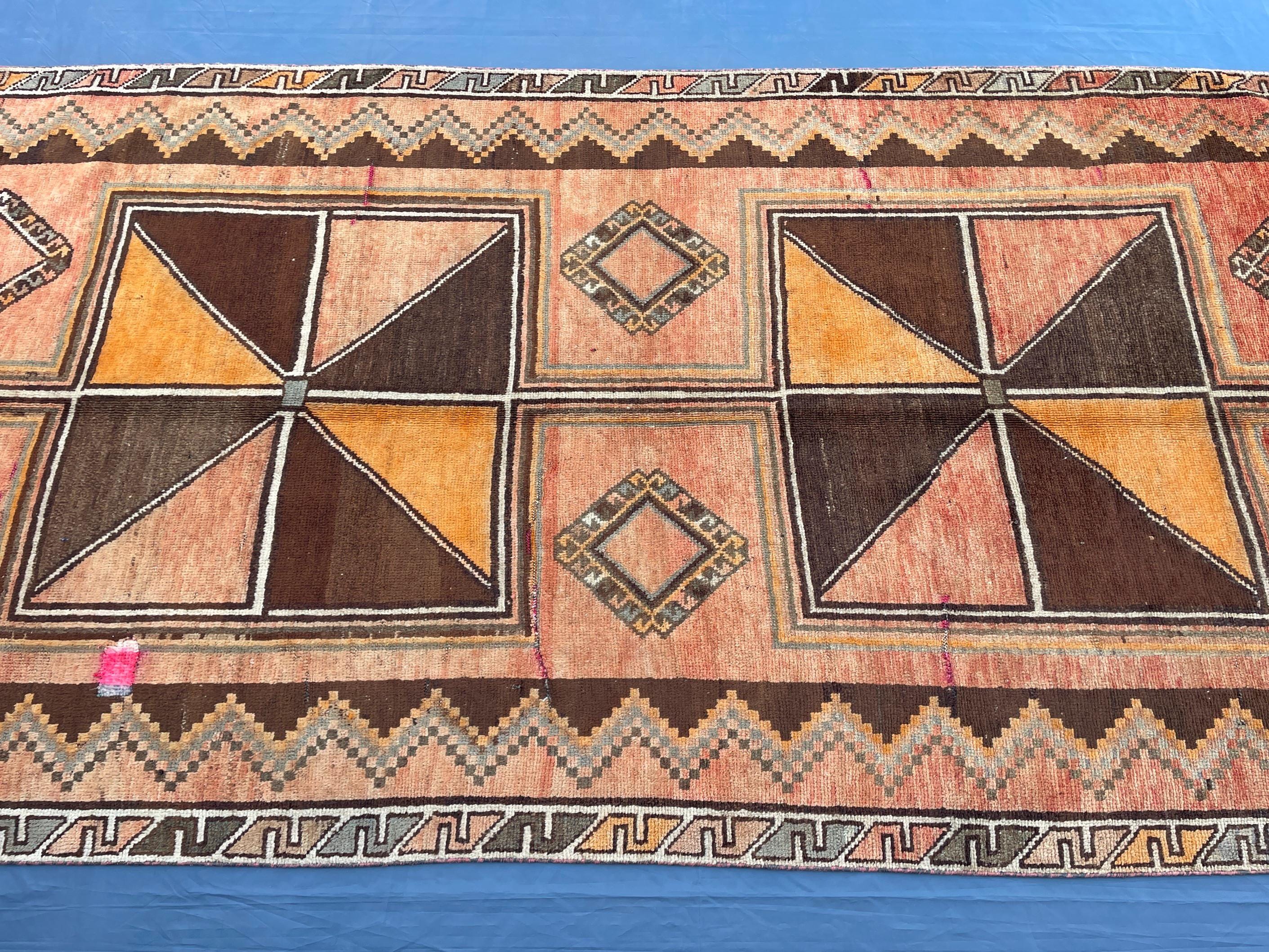 4'7x 9'7 Antique Afghan Hallway Runner Rug – Earth Tone Vintage Handmade Area Rug