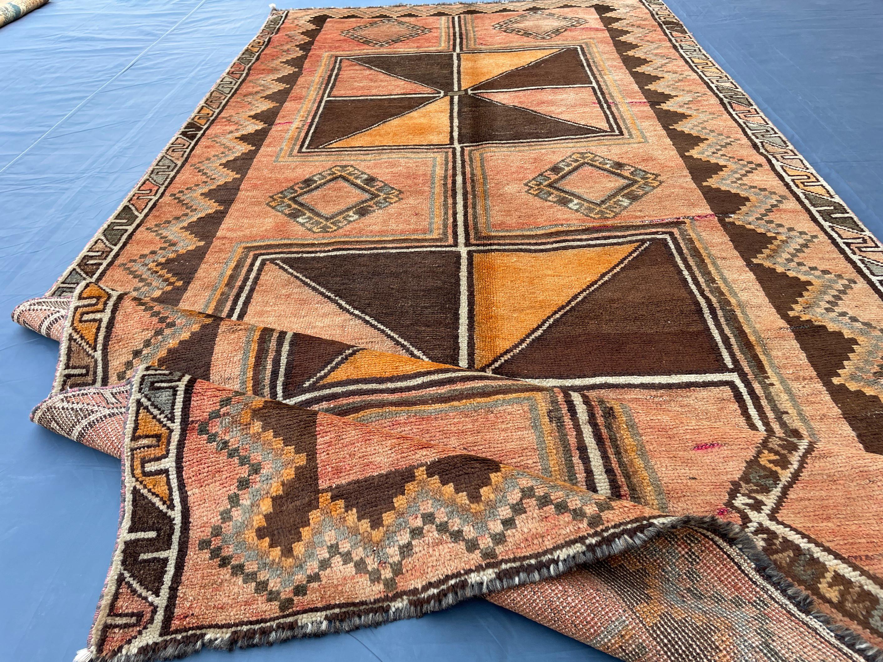 4'7x 9'7 Antique Afghan Hallway Runner Rug – Earth Tone Vintage Handmade Area Rug
