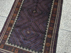 Black & Burgundy Antique Baluchi Rug 4x7 Ft Handwoven Wool Rug - Living Room Carpet
