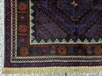 Black & Burgundy Antique Baluchi Rug 4x7 Ft Handwoven Wool Rug - Living Room Carpet
