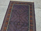 Black & Burgundy Antique Baluchi Rug 4x7 Ft Handwoven Wool Rug - Living Room Carpet