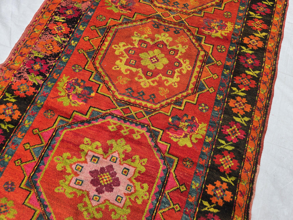 Antique 1940s Burn Orange 5×10 Ft Handwoven Afghan Rug, Collectors Piece