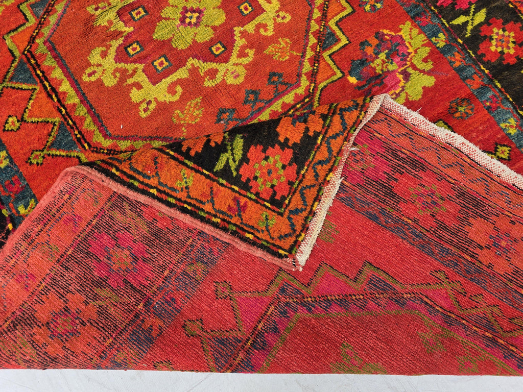 Antique 1940s Burn Orange 5×10 Ft Handwoven Afghan Rug, Collectors Piece