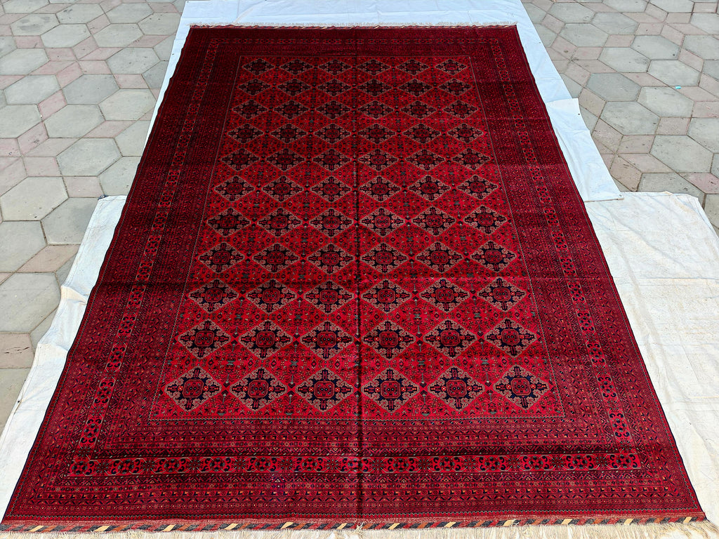 Extra Large Red Bokhara Style Rug 13x18 Ft, Traditional Geometric Oriental Carpet