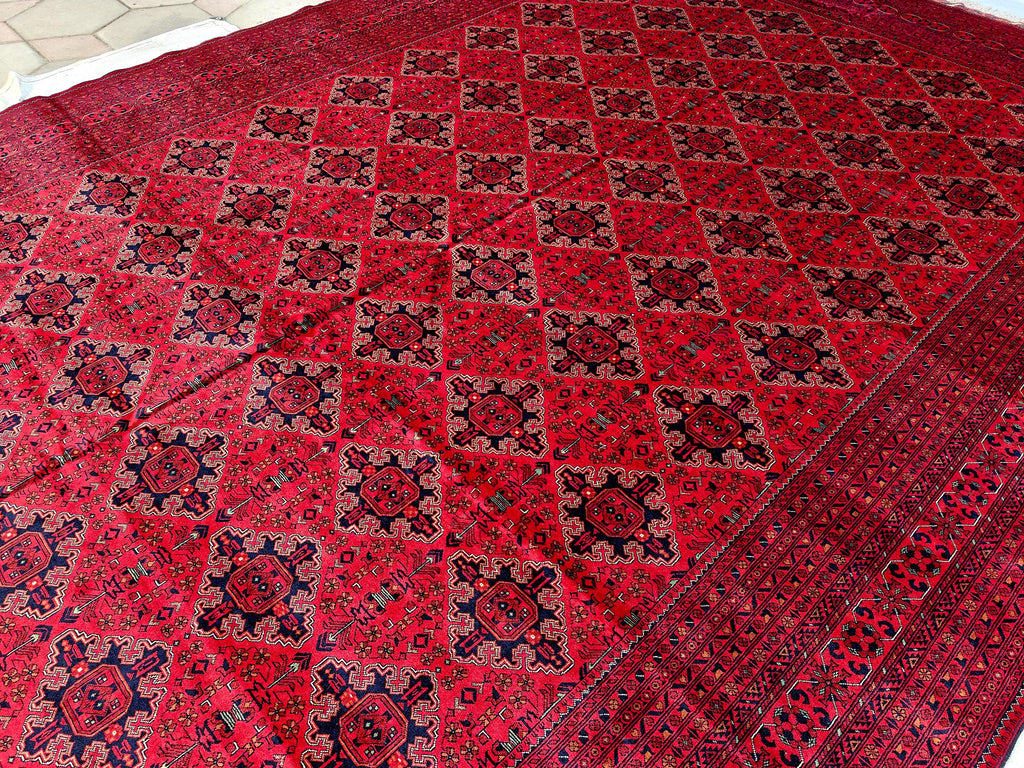 Extra Large Red Bokhara Style Rug 13x18 Ft, Traditional Geometric Oriental Carpet