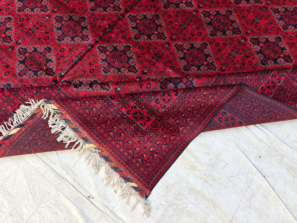 Extra Large Red Bokhara Style Rug 13x18 Ft, Traditional Geometric Oriental Carpet