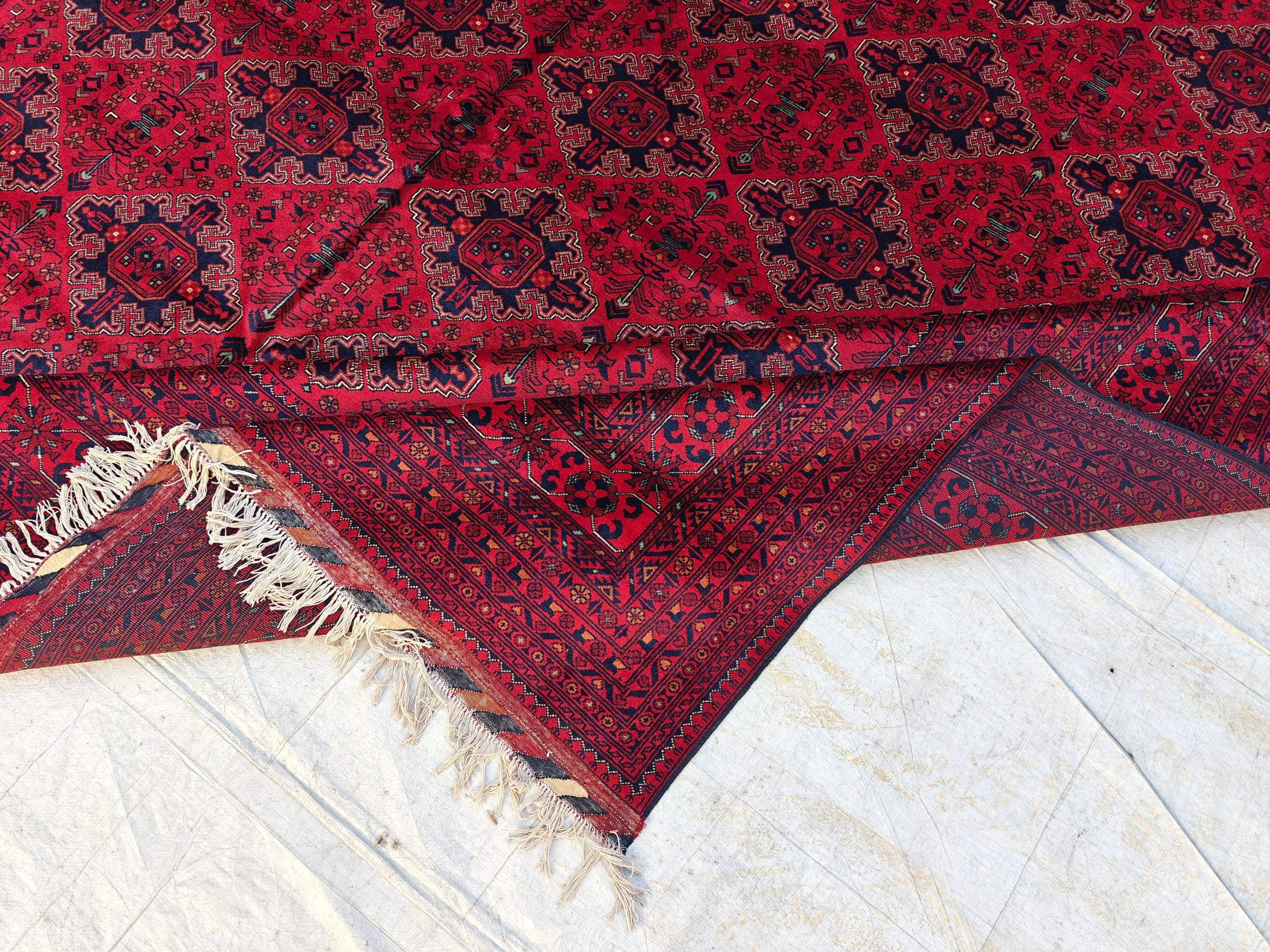 Extra Large Red Bokhara Style Rug 13x18 Ft, Traditional Geometric Oriental Carpet