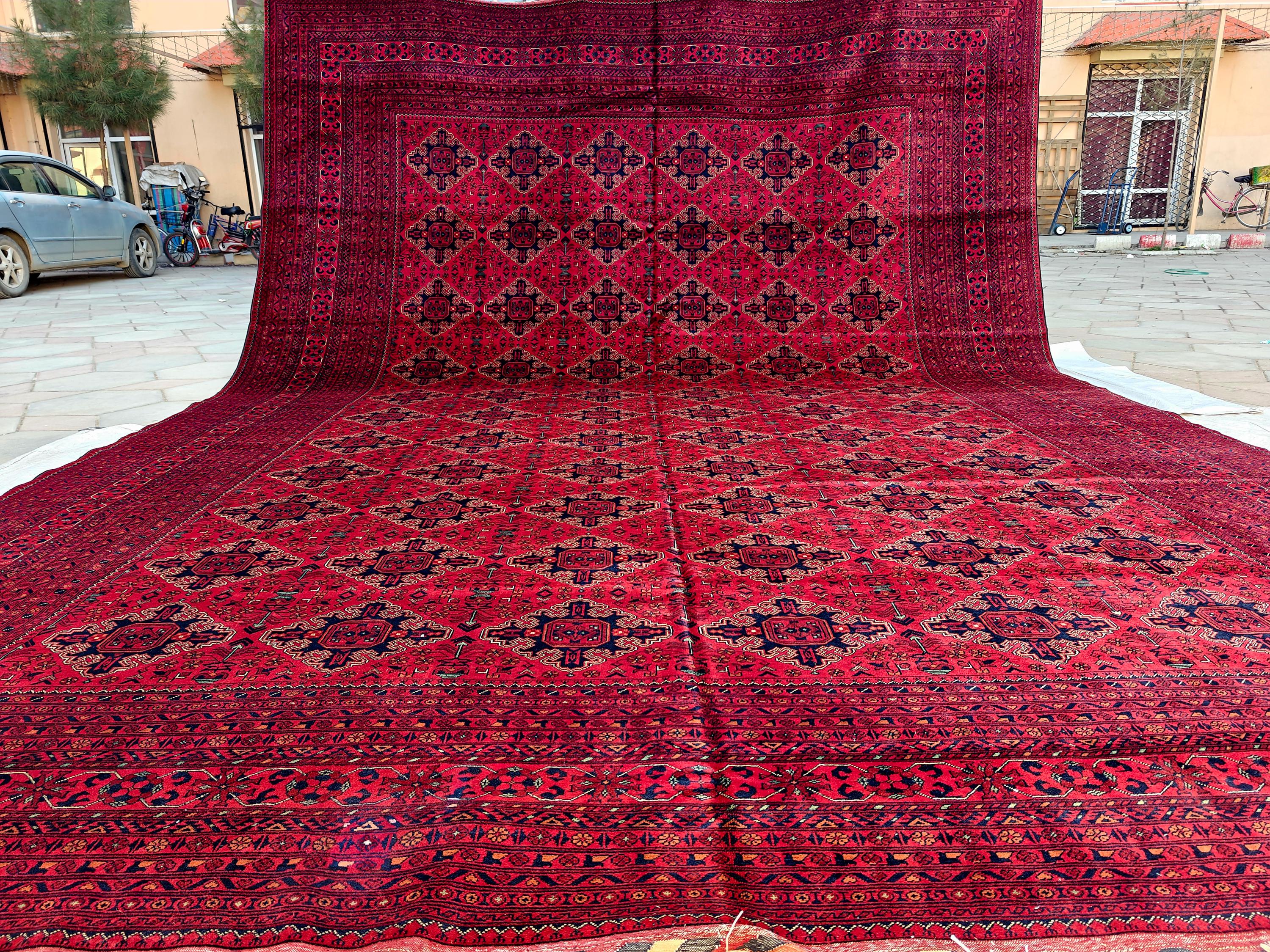 Extra Large Red Bokhara Style Rug 13x18 Ft, Traditional Geometric Oriental Carpet