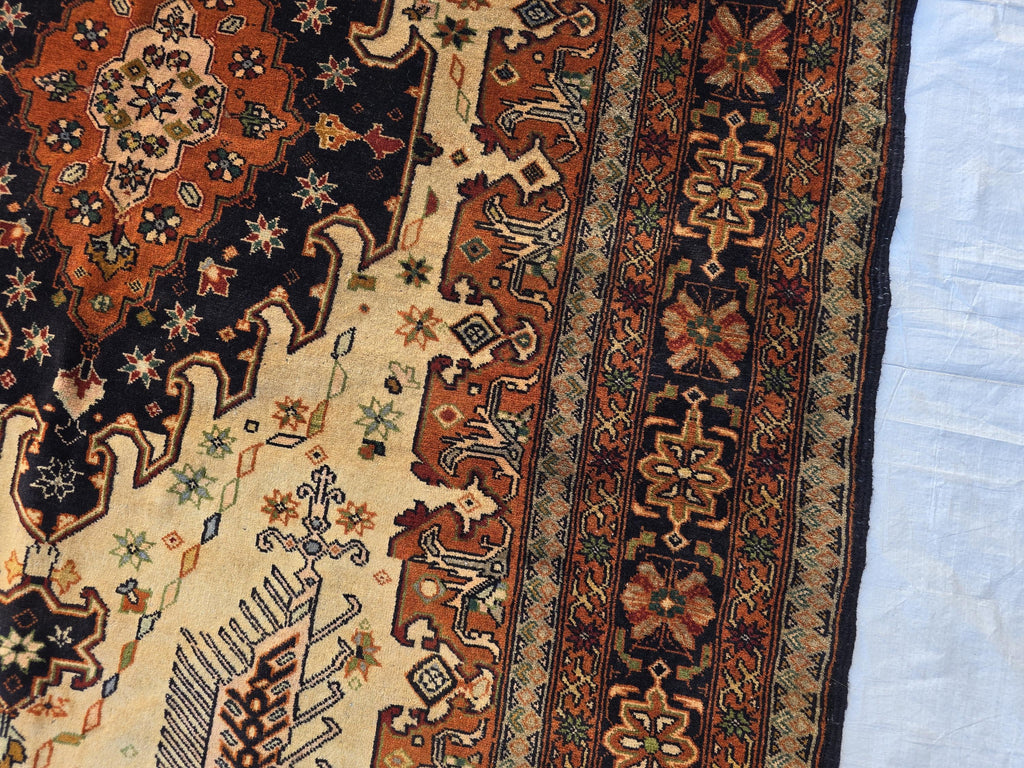 Vintage 4'5×6'3 ft Afghan Rug – Handmade Wool Tribal Carpet, Warm Earth Tones