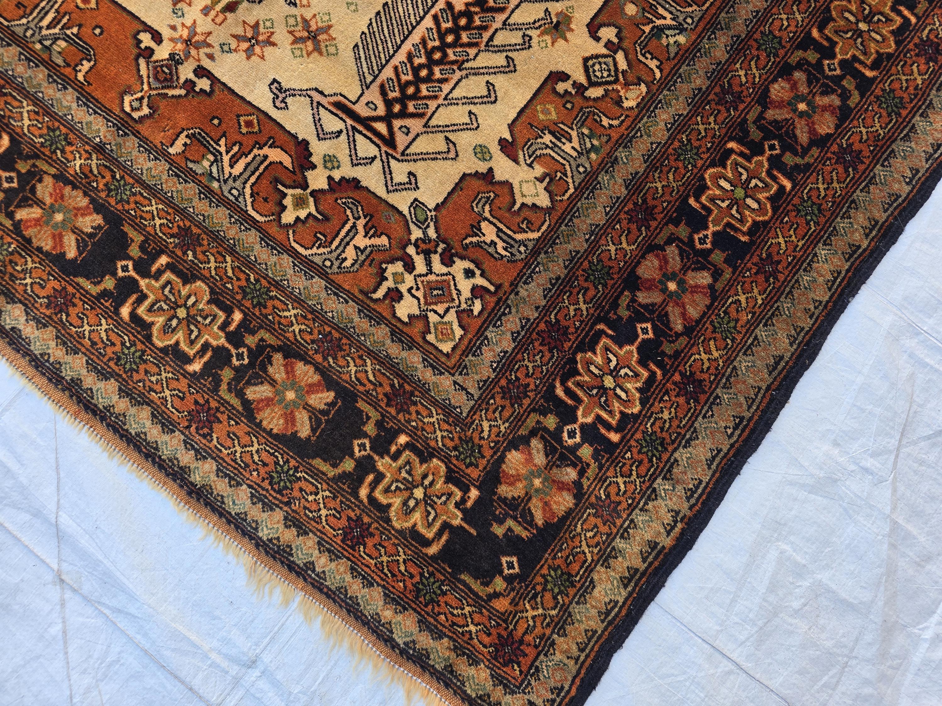 Vintage 4'5×6'3 ft Afghan Rug – Handmade Wool Tribal Carpet, Warm Earth Tones