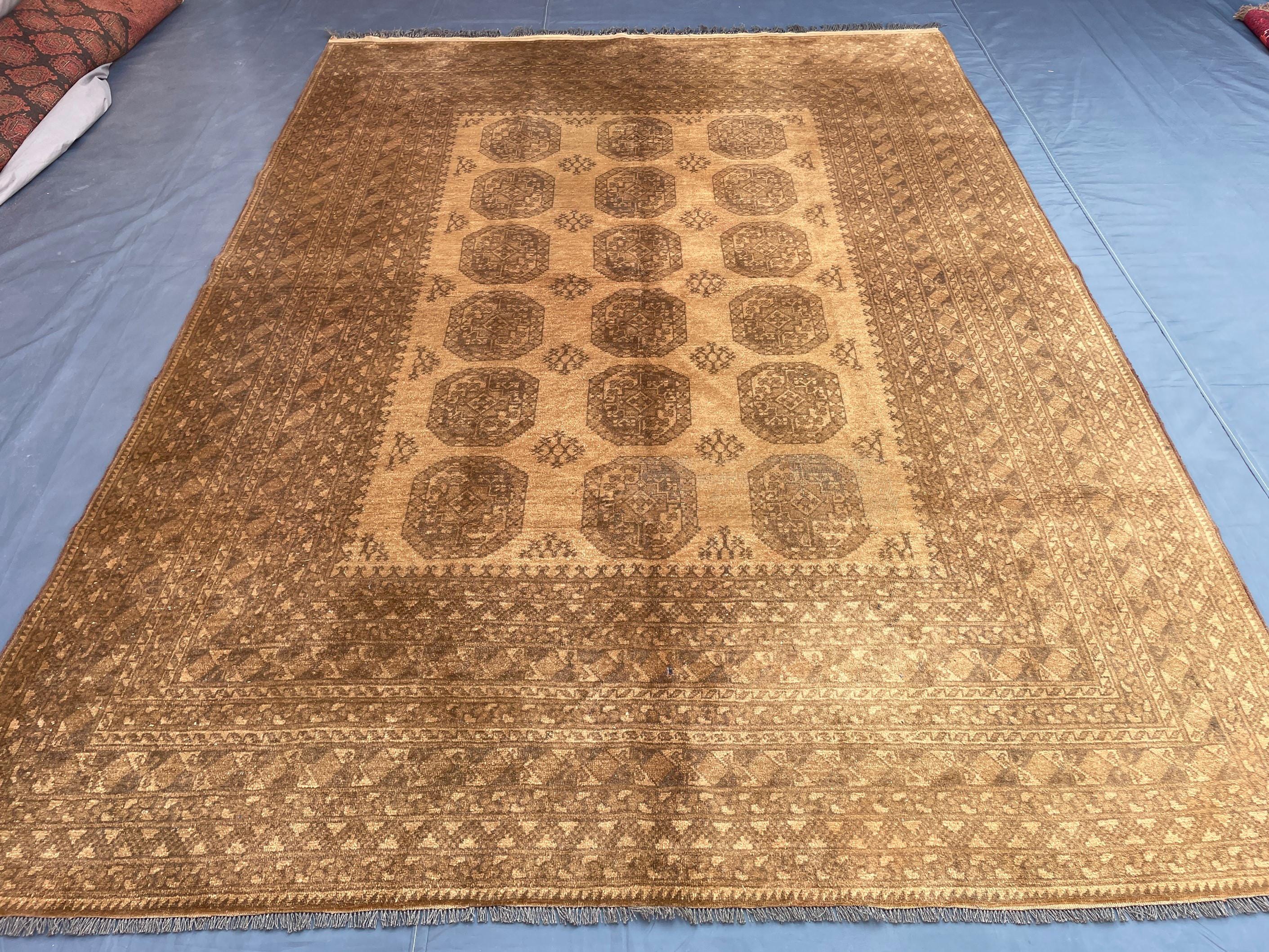 Antique Rug 6'7x9'4 ft Vintage Tribal Handmade Wool Rug Neutral Brown Living Room Carpet