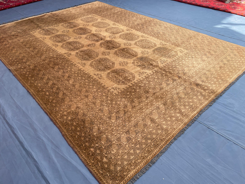 Antique Rug 6'7x9'4 ft Vintage Tribal Handmade Wool Rug Neutral Brown Living Room Carpet