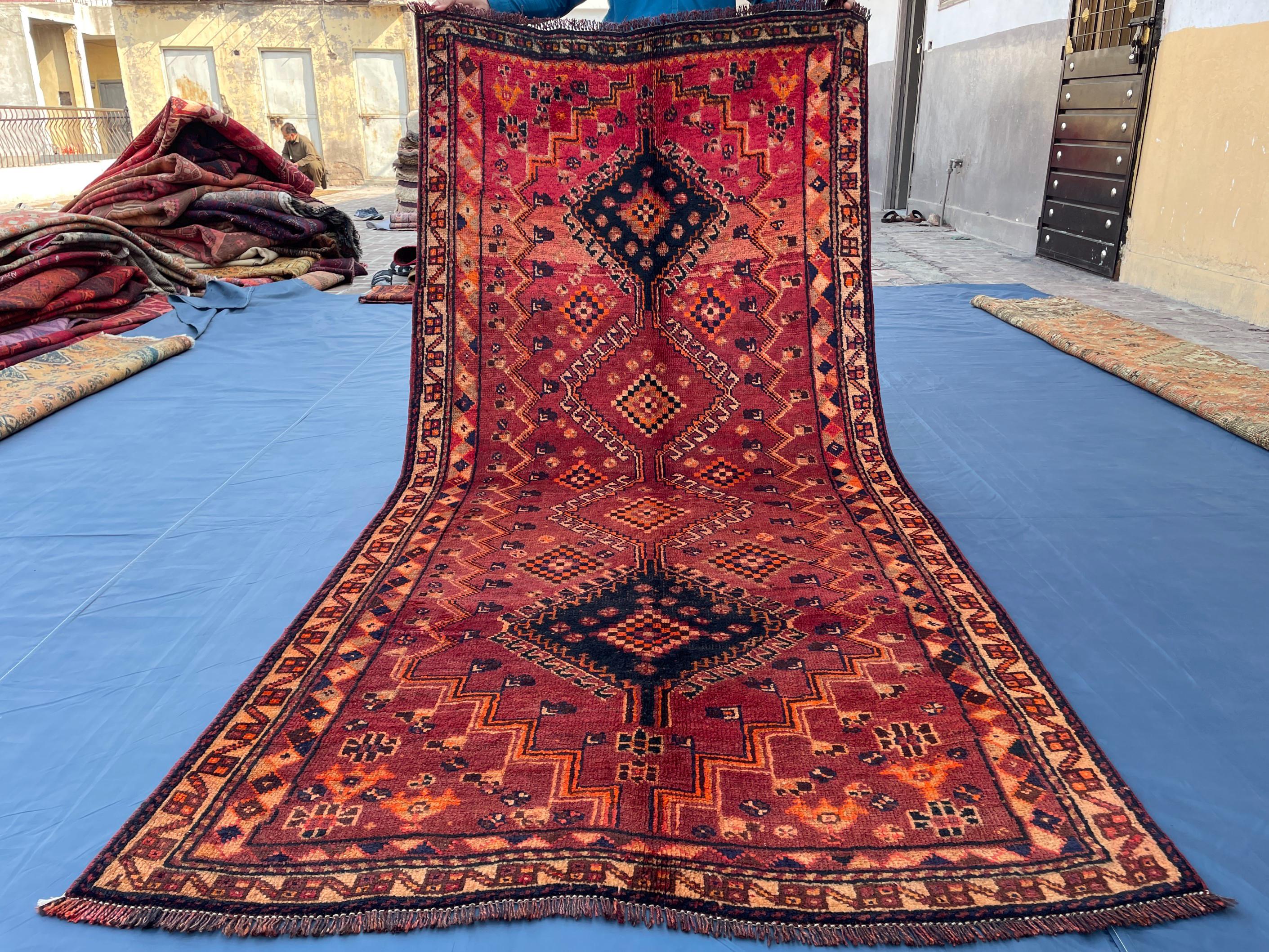 3'10x8'4 ft Rustic Red Antique Baluchi Rug, Handmade Tribal Wool Hallway Carpet