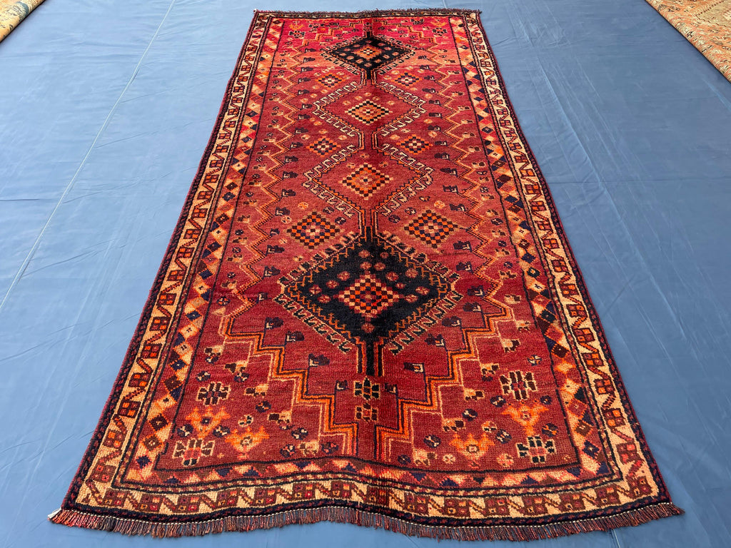 3'10x8'4 ft Rustic Red Antique Baluchi Rug, Handmade Tribal Wool Hallway Carpet