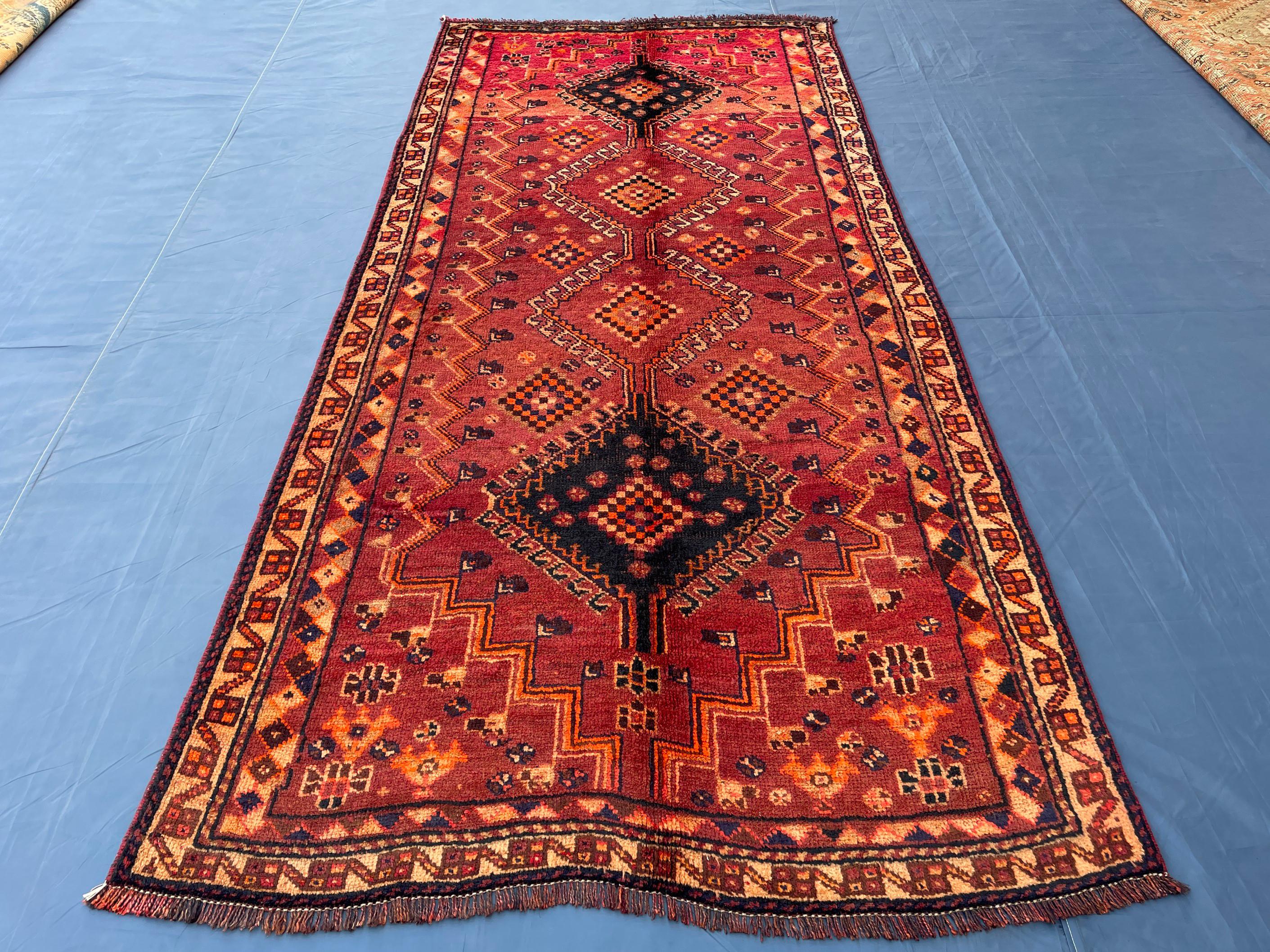 3'10x8'4 ft Rustic Red Antique Baluchi Rug, Handmade Tribal Wool Hallway Carpet
