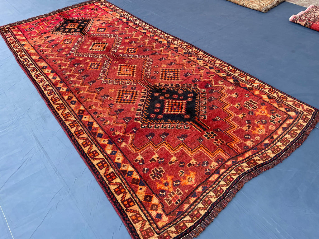 3'10x8'4 ft Rustic Red Antique Baluchi Rug, Handmade Tribal Wool Hallway Carpet
