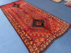 3'10x8'4 ft Rustic Red Antique Baluchi Rug, Handmade Tribal Wool Hallway Carpet