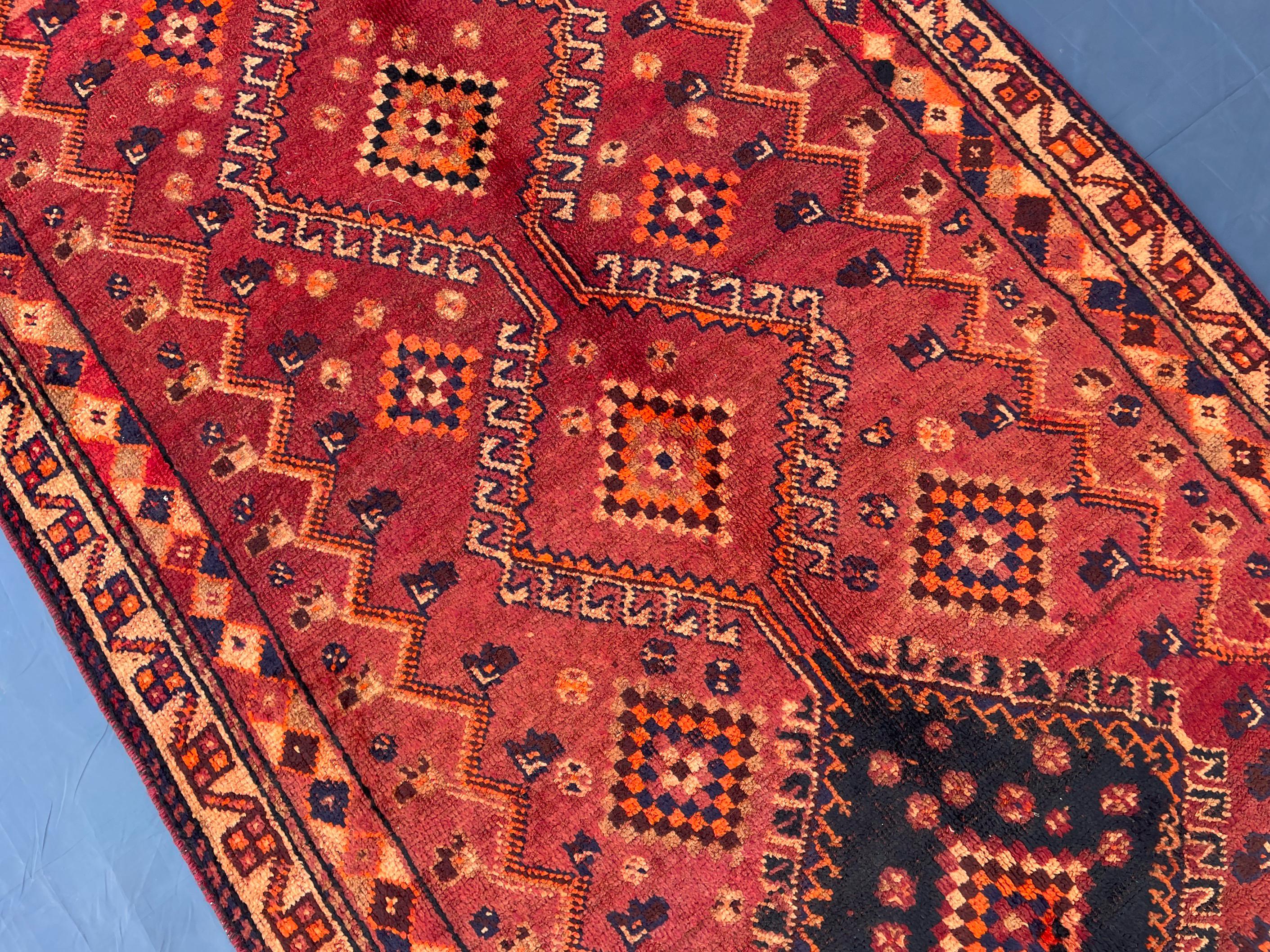 3'10x8'4 ft Rustic Red Antique Baluchi Rug, Handmade Tribal Wool Hallway Carpet