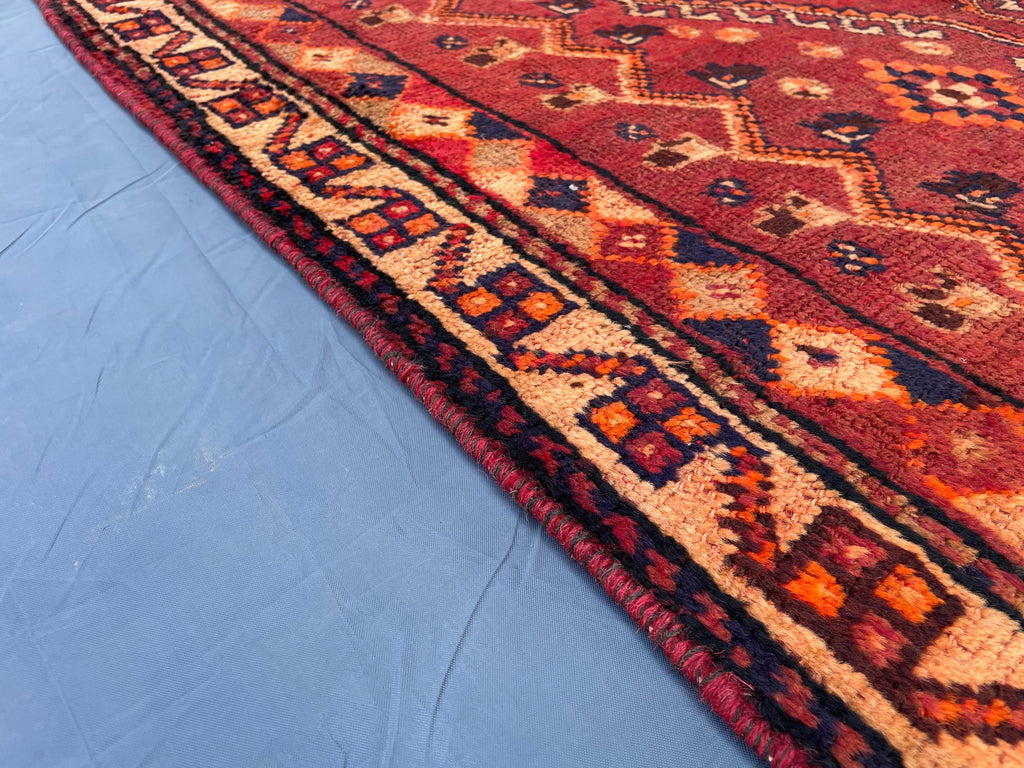 3'10x8'4 ft Rustic Red Antique Baluchi Rug, Handmade Tribal Wool Hallway Carpet
