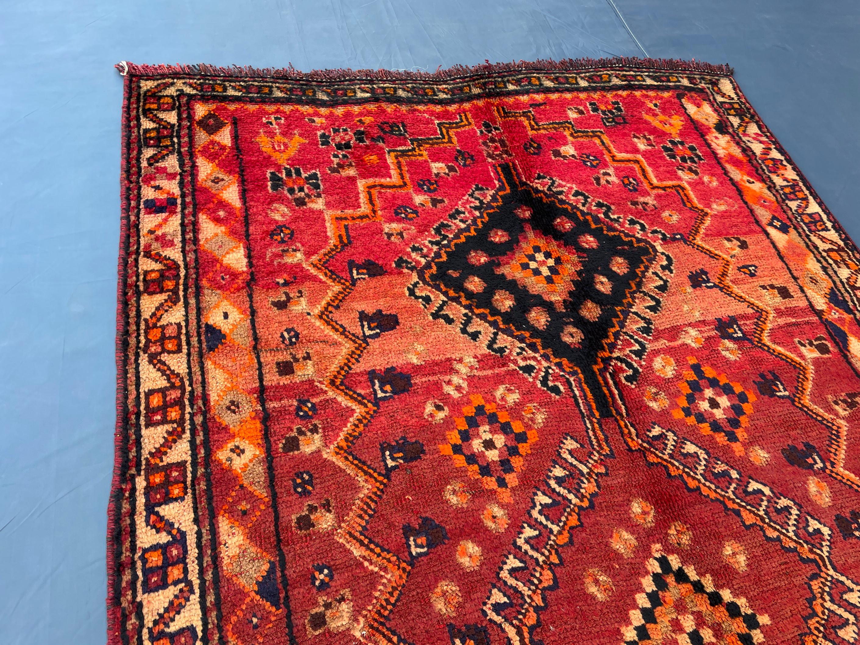 3'10x8'4 ft Rustic Red Antique Baluchi Rug, Handmade Tribal Wool Hallway Carpet