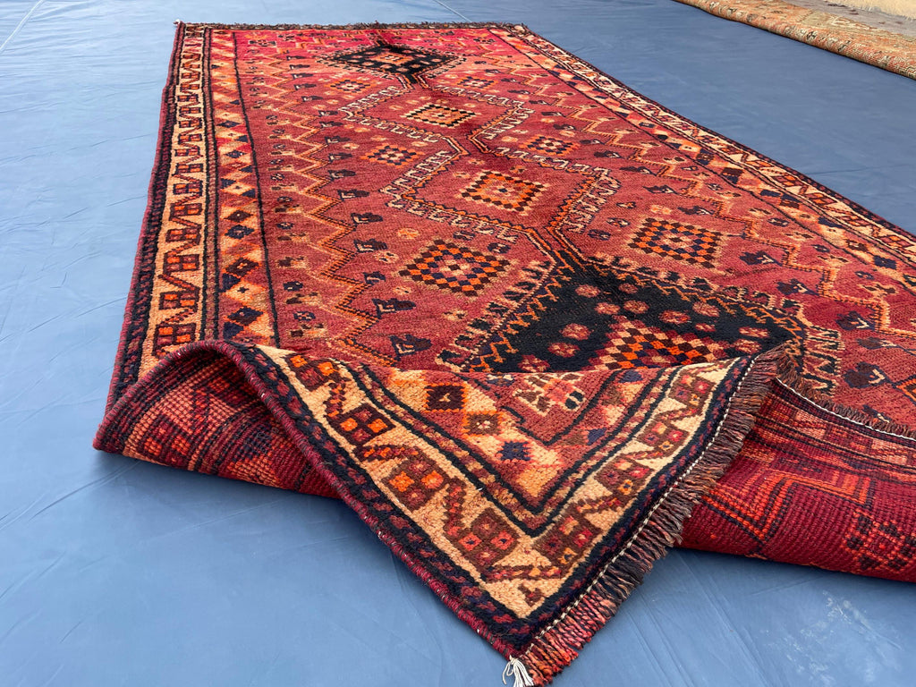 3'10x8'4 ft Rustic Red Antique Baluchi Rug, Handmade Tribal Wool Hallway Carpet