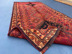 3'10x8'4 ft Rustic Red Antique Baluchi Rug, Handmade Tribal Wool Hallway Carpet