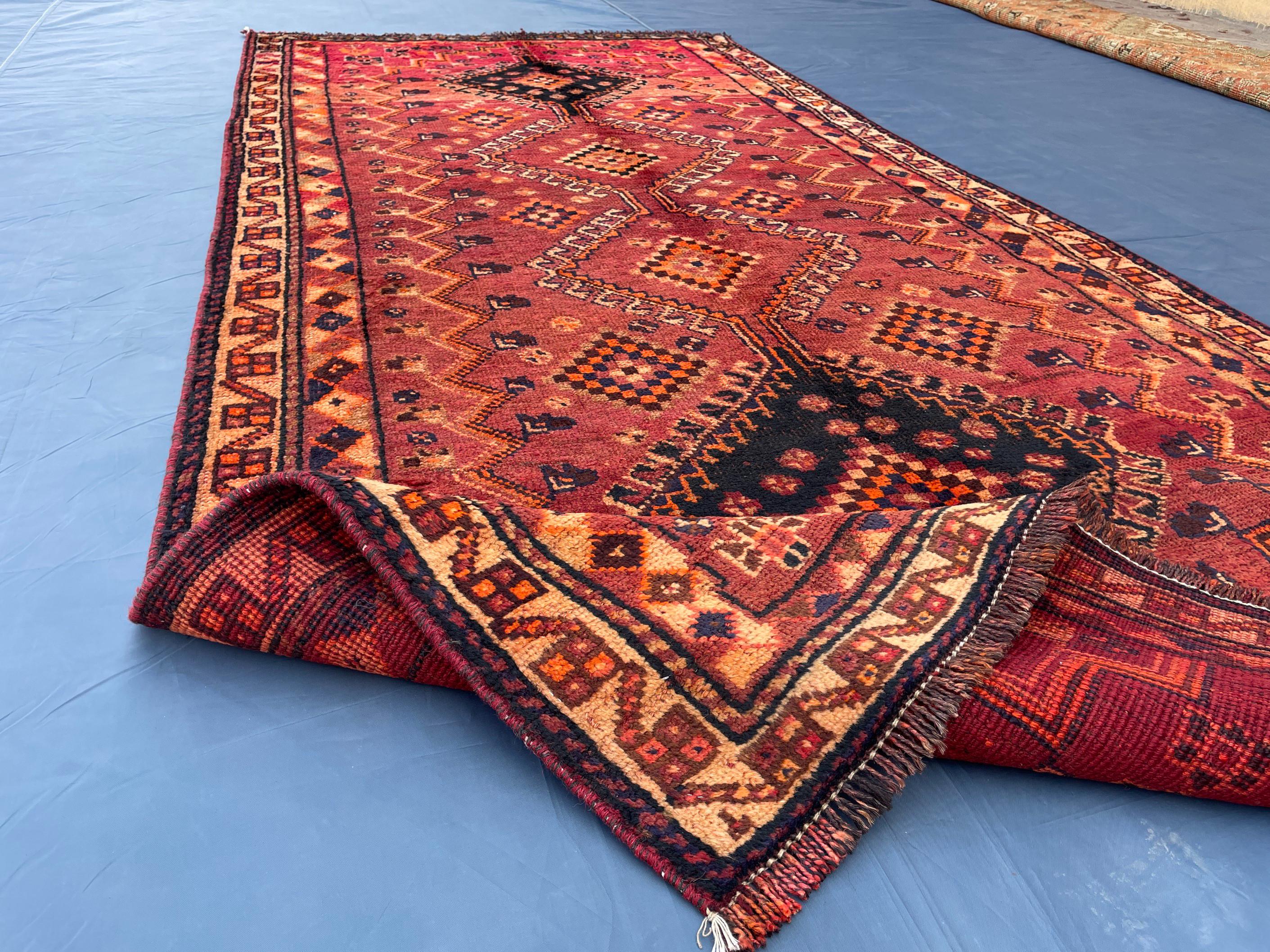 3'10x8'4 ft Rustic Red Antique Baluchi Rug, Handmade Tribal Wool Hallway Carpet