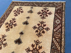 Vintage 3.6x6.4 Hallway Rug – Handwoven Tribal Geometric Runner, Beige Brown Wool Rug, Entryway Carpet