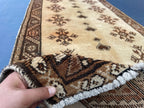 Vintage 3.6x6.4 Hallway Rug – Handwoven Tribal Geometric Runner, Beige Brown Wool Rug, Entryway Carpet