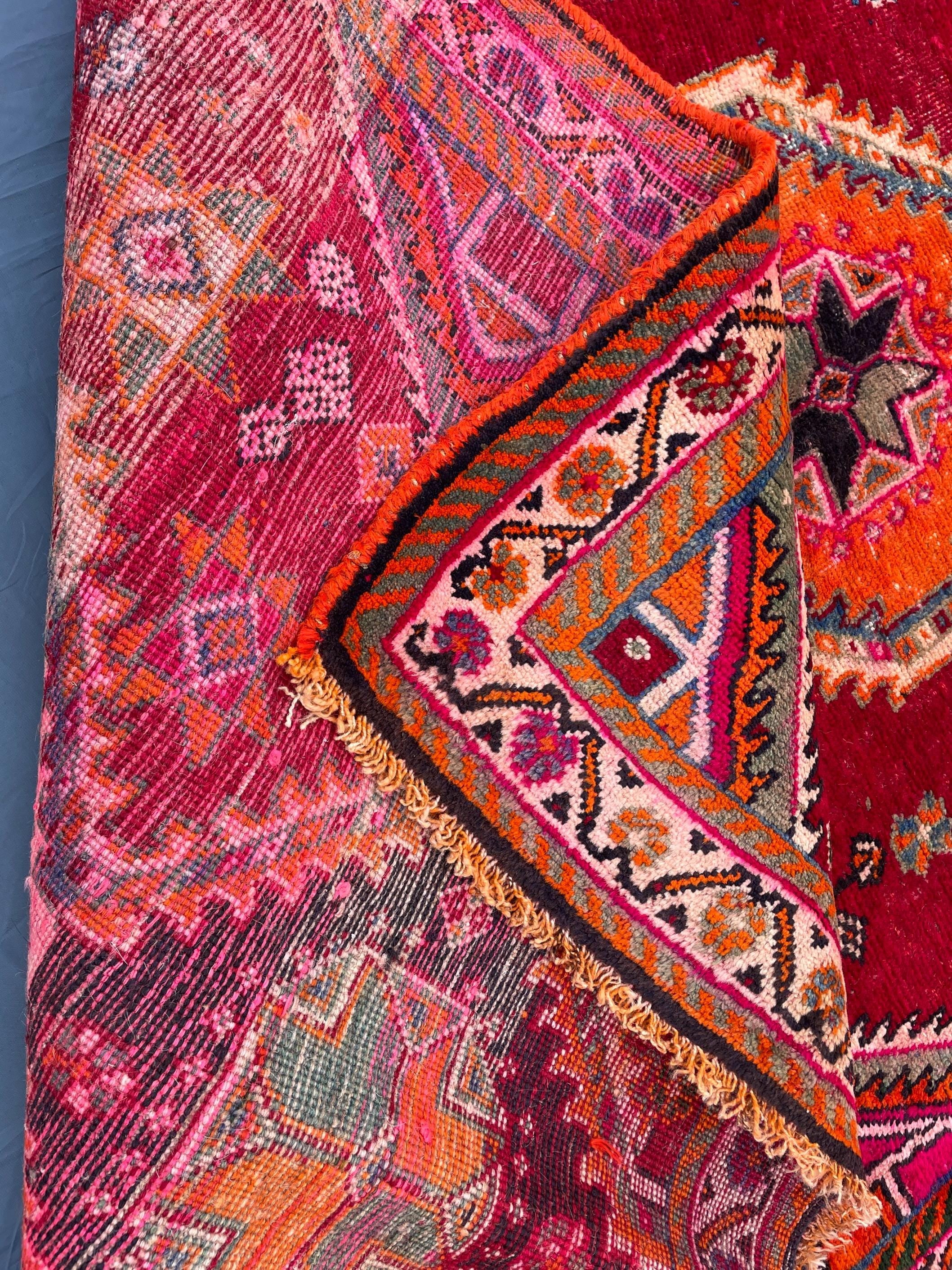 Antique Style Afghan Tribal Rug 4'5x6'10 ft – Handmade Red Geometric Vintage Area Rug