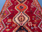 Antique Style Afghan Tribal Rug 4'5x6'10 ft – Handmade Red Geometric Vintage Area Rug