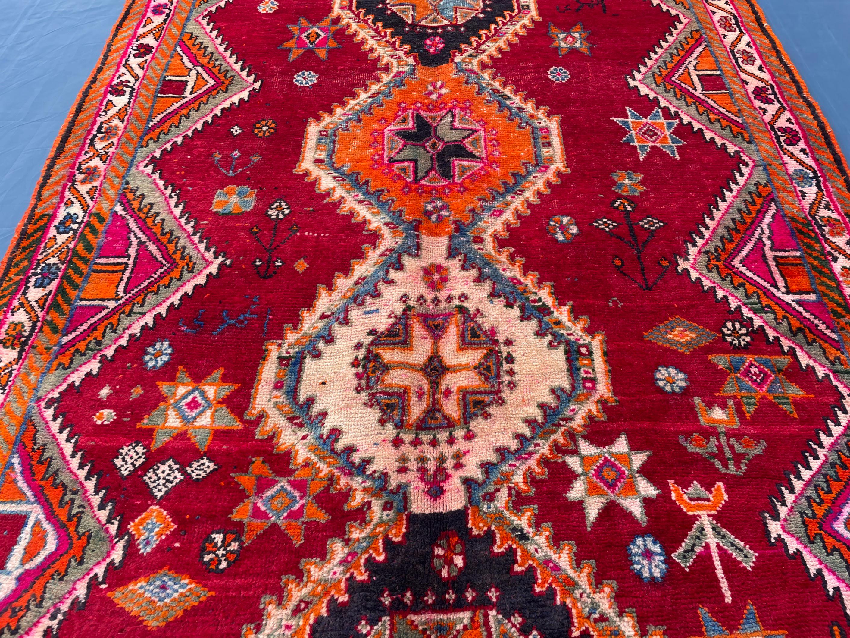 Antique Style Afghan Tribal Rug 4'5x6'10 ft – Handmade Red Geometric Vintage Area Rug