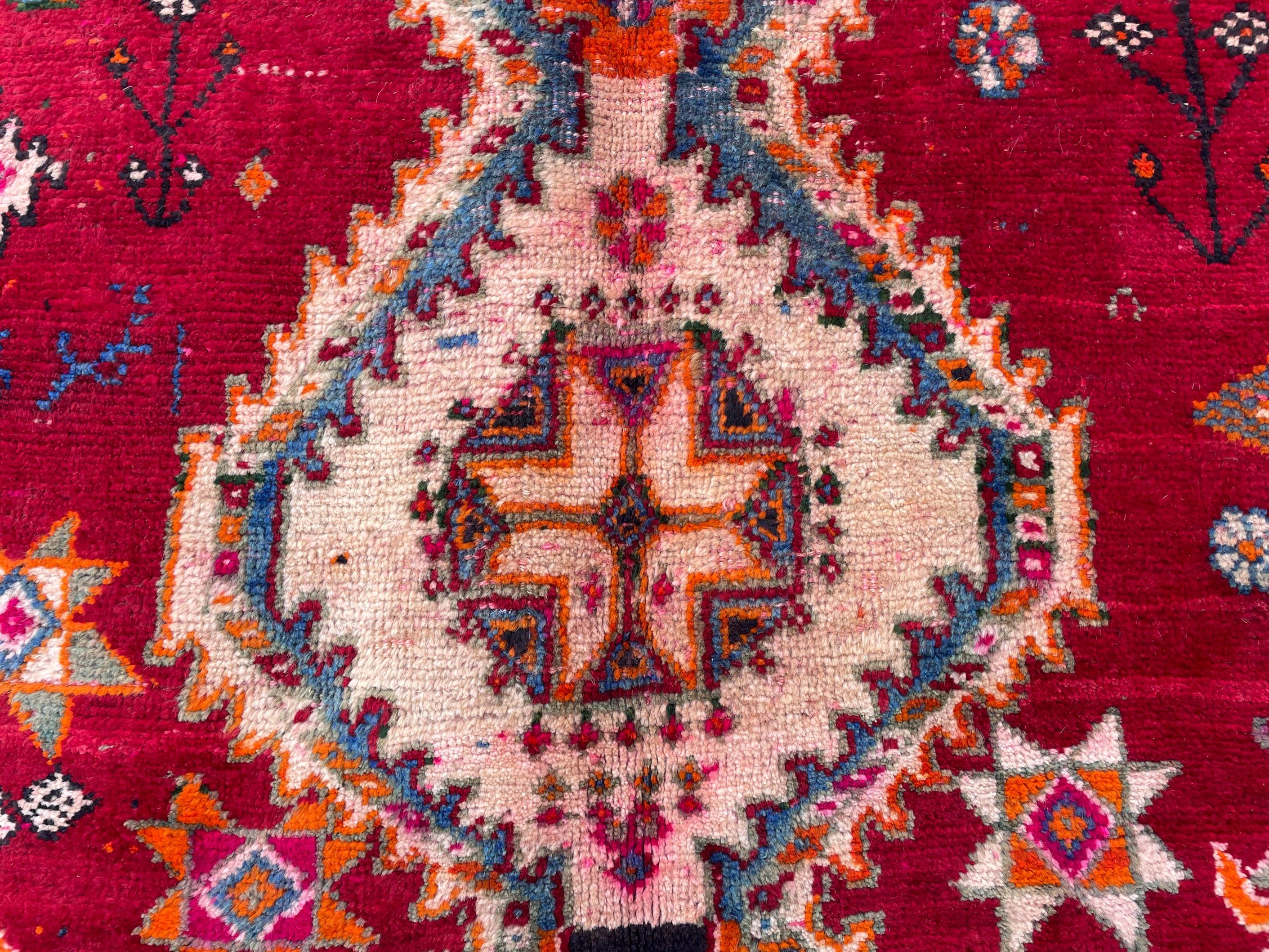Antique Style Afghan Tribal Rug 4'5x6'10 ft – Handmade Red Geometric Vintage Area Rug