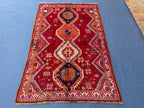 Antique Style Afghan Tribal Rug 4'5x6'10 ft – Handmade Red Geometric Vintage Area Rug