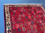 Vintage Handmade Afghan Rug 4x5 – Bold Red Tribal Wool Rug for Entryway or Bedroom