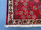 Vintage Handmade Afghan Rug 4x5 – Bold Red Tribal Wool Rug for Entryway or Bedroom