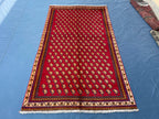 Paisley Design 4'7x8'1 Vintage Rug – Handmade Red Tribal Bokhara Style Wool Area Carpet