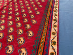 Paisley Design 4'7x8'1 Vintage Rug – Handmade Red Tribal Bokhara Style Wool Area Carpet