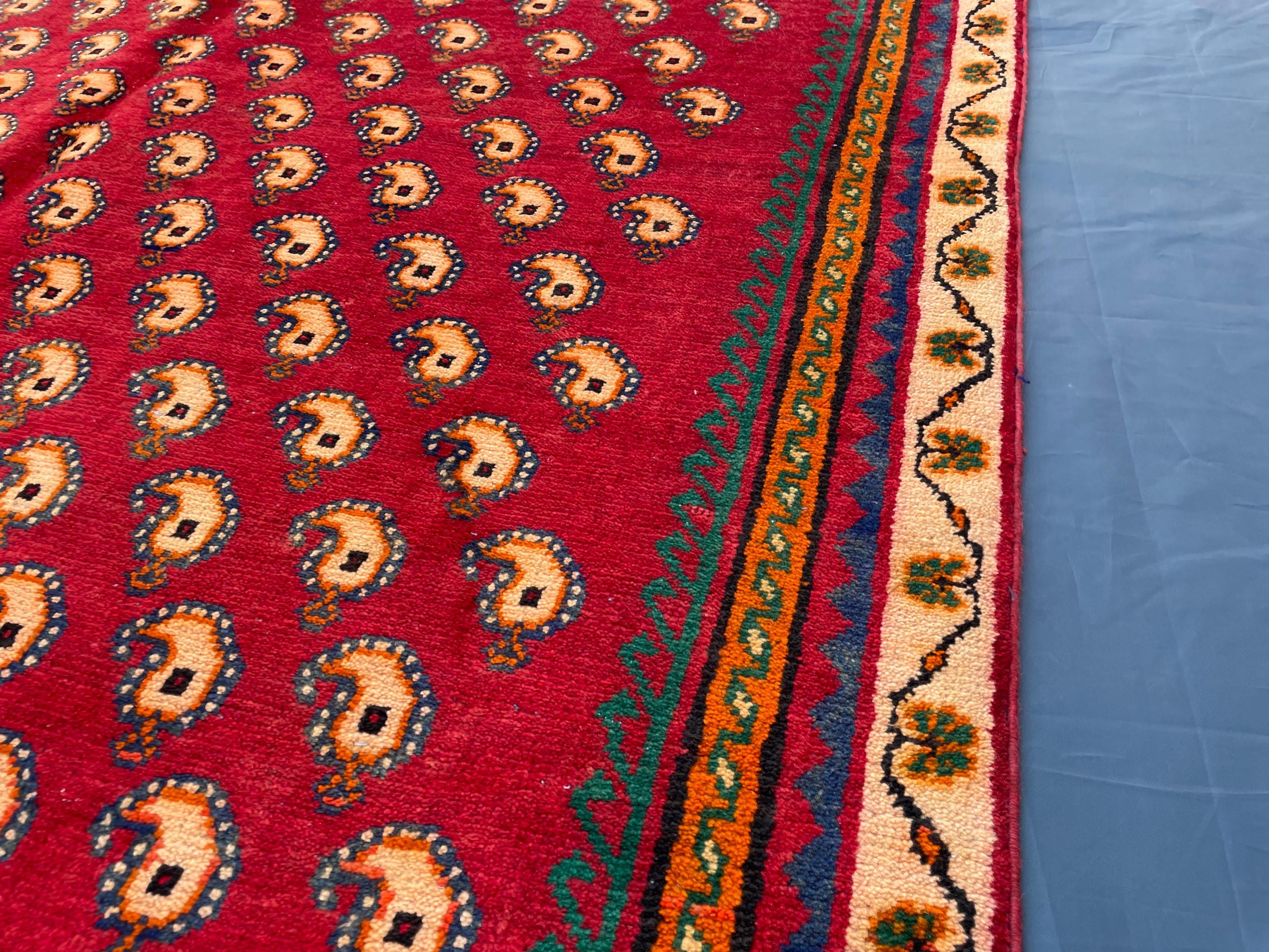 Paisley Design 4'7x8'1 Vintage Rug – Handmade Red Tribal Bokhara Style Wool Area Carpet