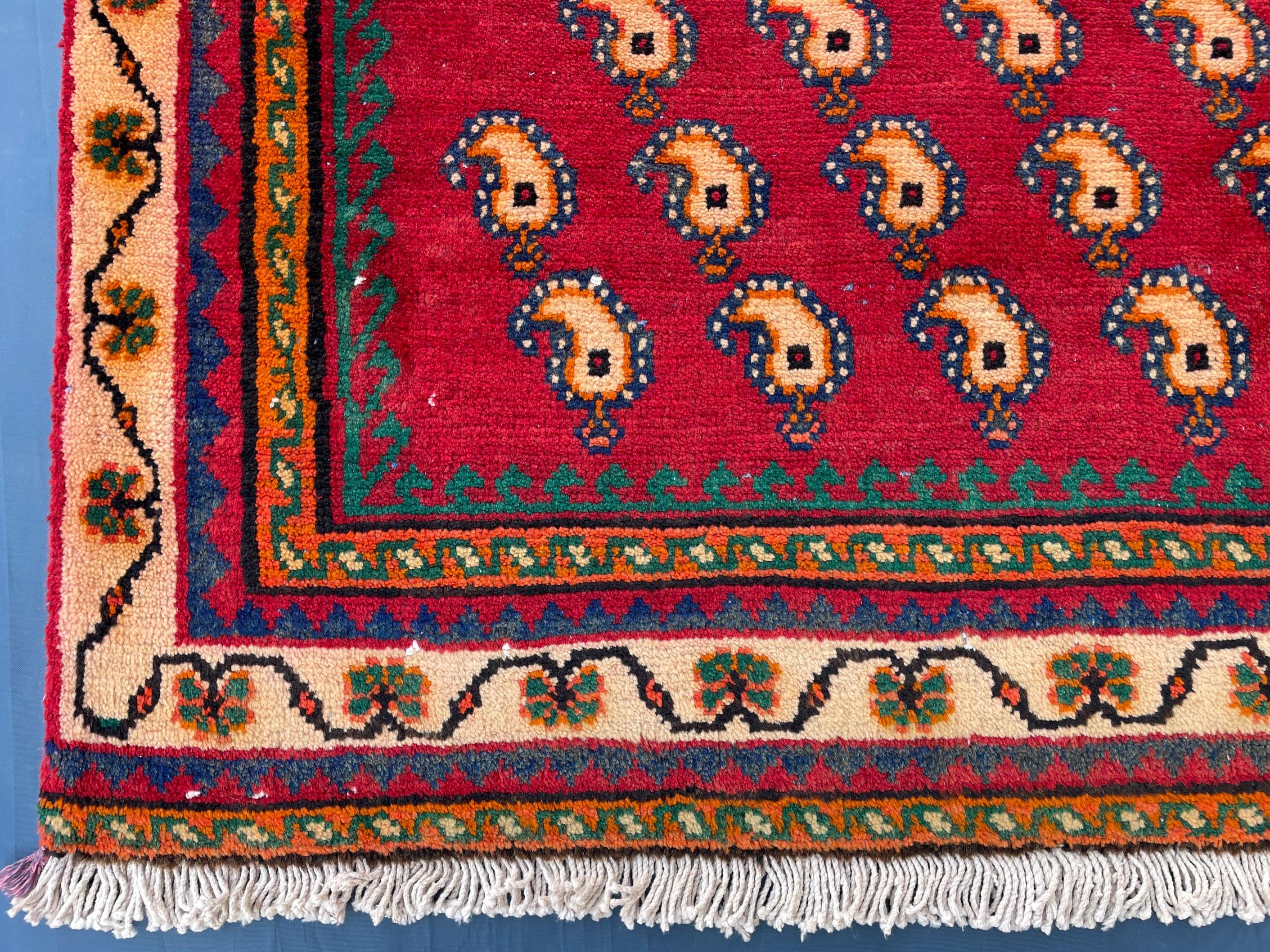 Paisley Design 4'7x8'1 Vintage Rug – Handmade Red Tribal Bokhara Style Wool Area Carpet