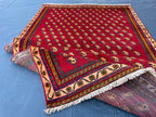 Paisley Design 4'7x8'1 Vintage Rug – Handmade Red Tribal Bokhara Style Wool Area Carpet