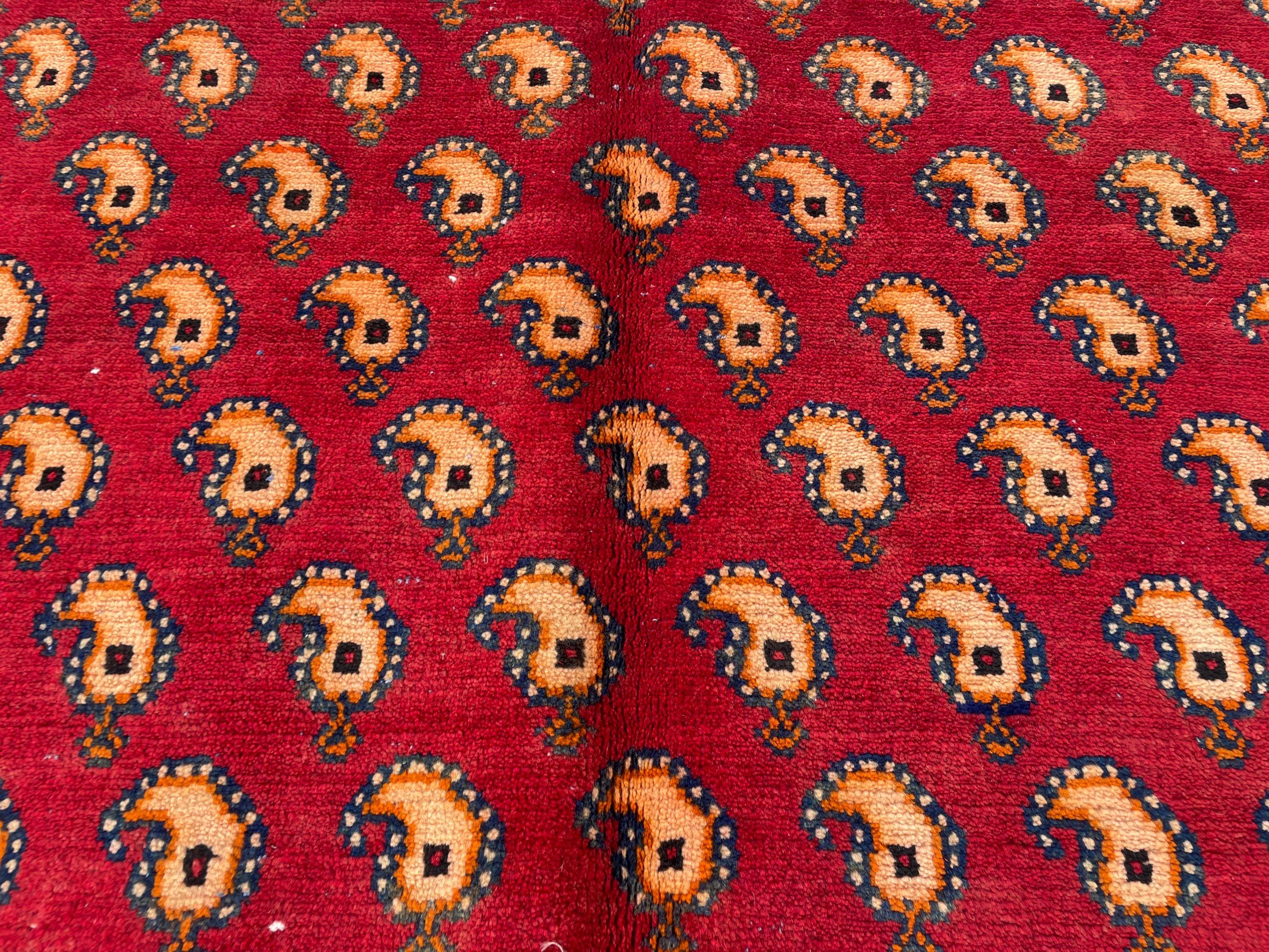 Paisley Design 4'7x8'1 Vintage Rug – Handmade Red Tribal Bokhara Style Wool Area Carpet