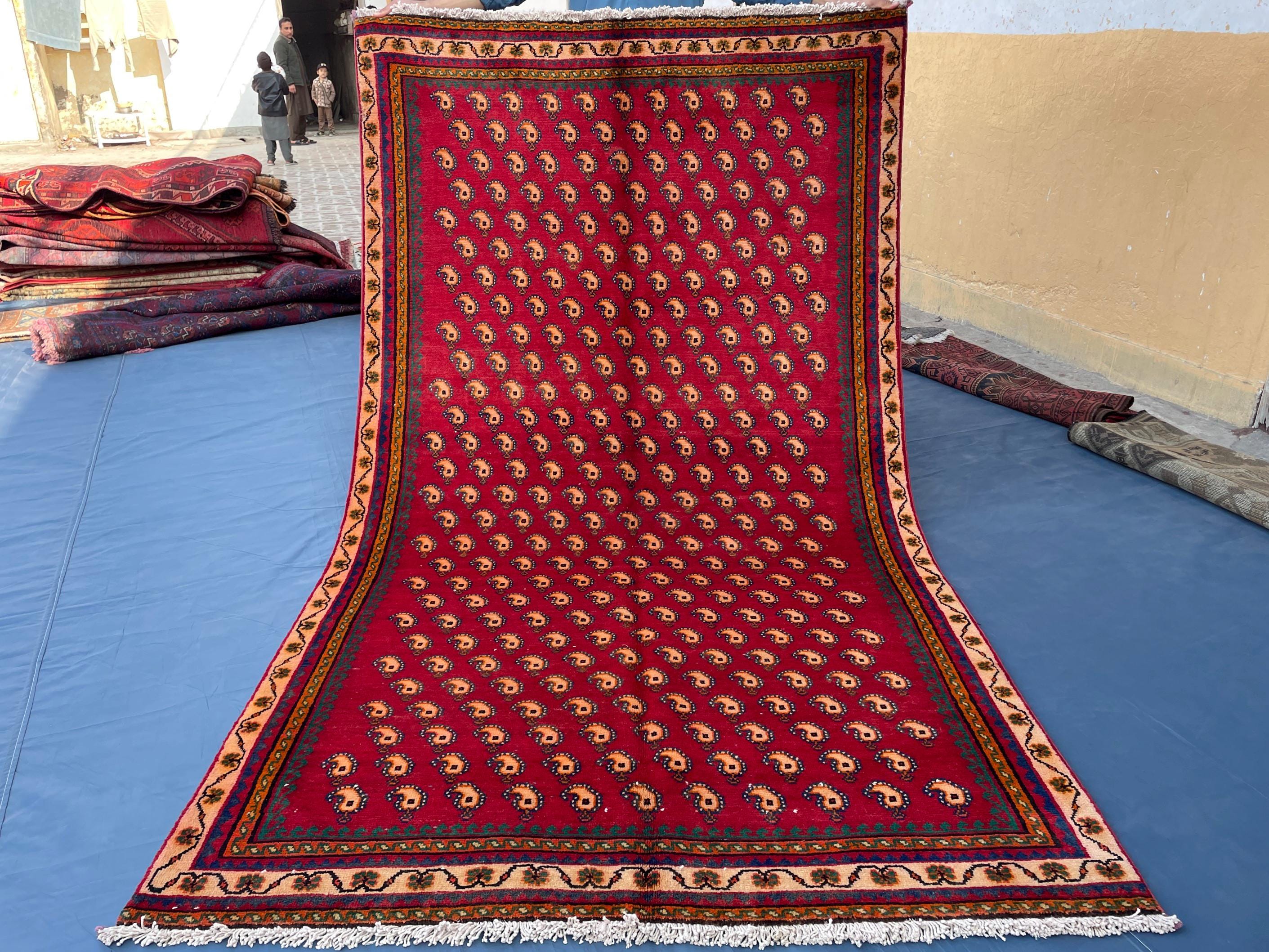 Paisley Design 4'7x8'1 Vintage Rug – Handmade Red Tribal Bokhara Style Wool Area Carpet