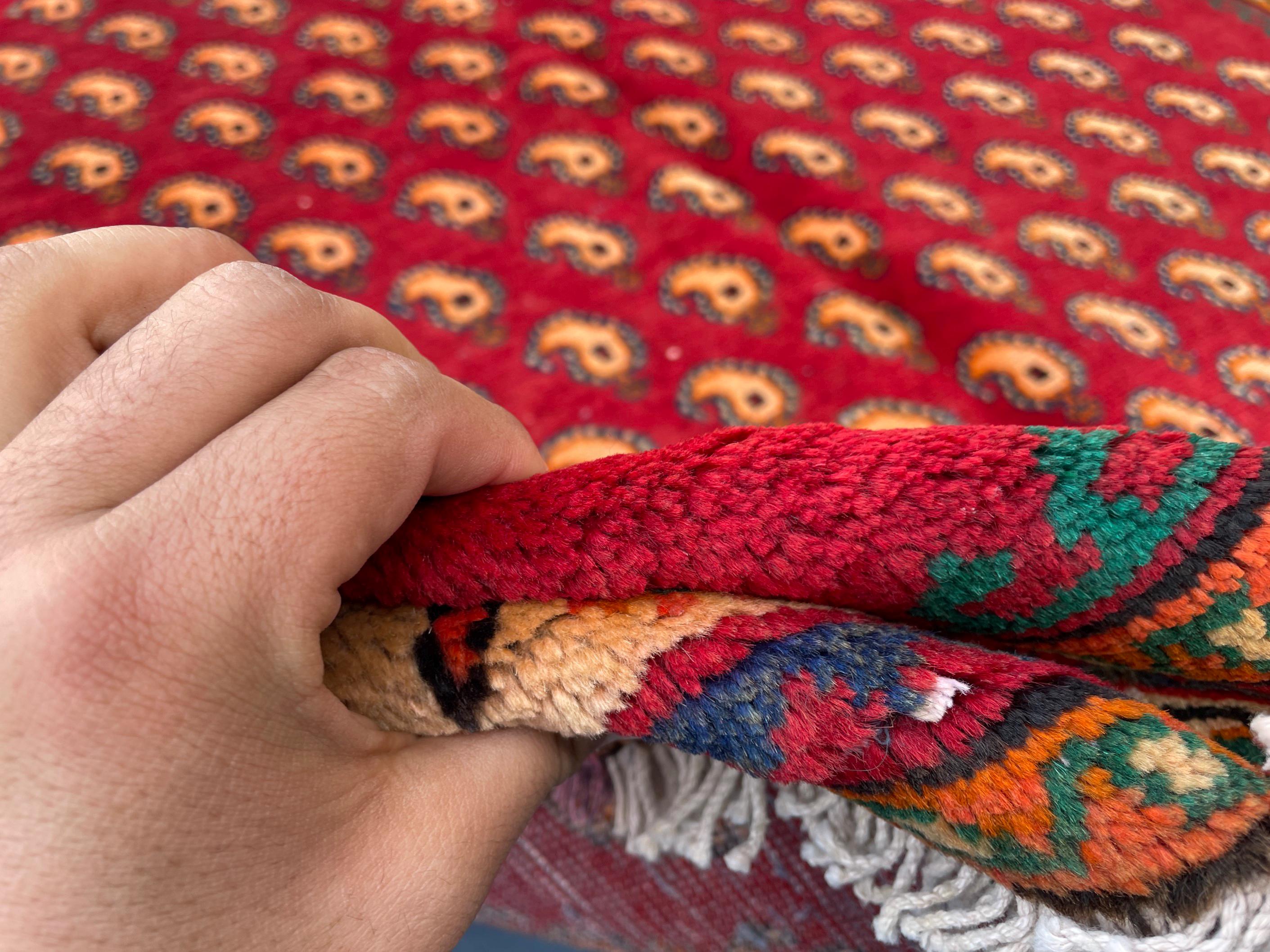 Paisley Design 4'7x8'1 Vintage Rug – Handmade Red Tribal Bokhara Style Wool Area Carpet