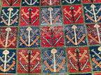 4x6 Caucasian Antique Wool Rug, Handmade Geometric Carpet for Living Room