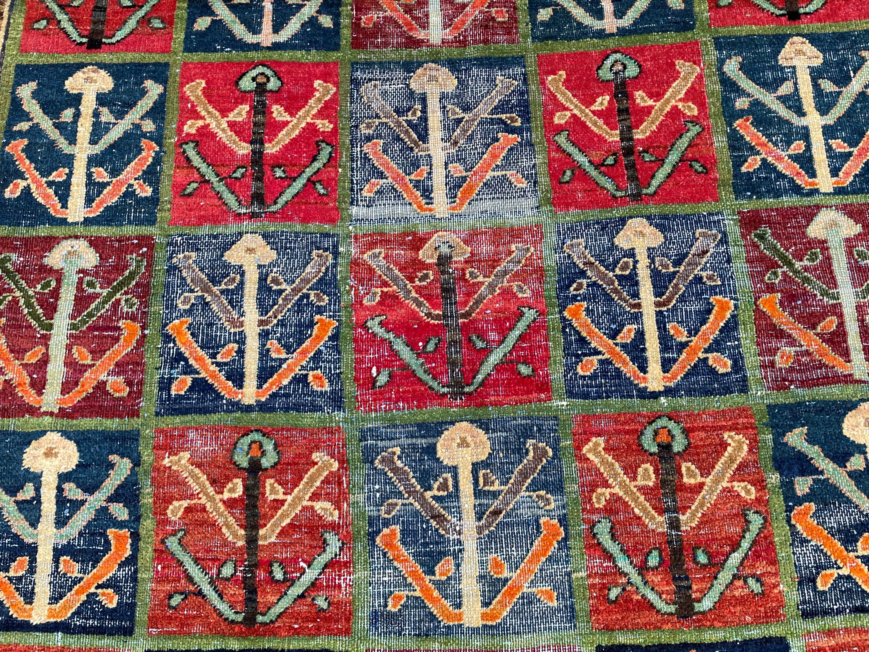 4x6 Caucasian Antique Wool Rug, Handmade Geometric Carpet for Living Room