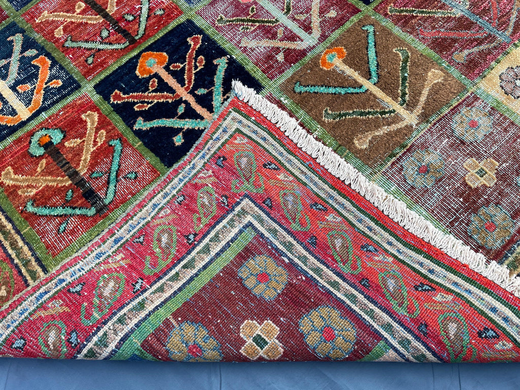 4x6 Caucasian Antique Wool Rug, Handmade Geometric Carpet for Living Room