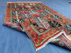 4x6 Caucasian Antique Wool Rug, Handmade Geometric Carpet for Living Room
